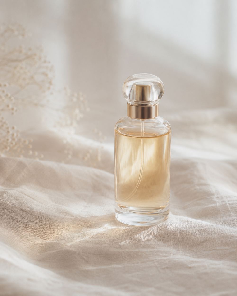Flakon perfum OLGY w rozproszonym świetle okna